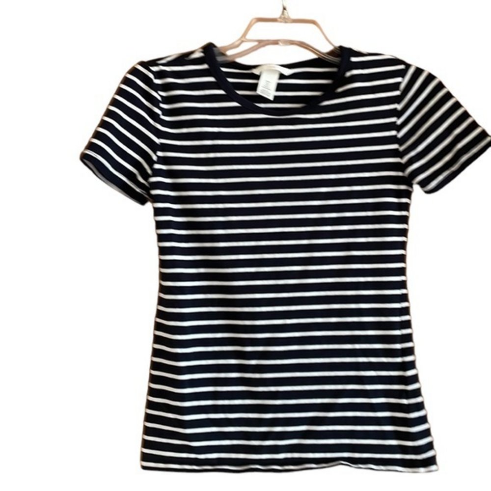 H&M‎ Nautical Striped Women’s Fitted Tee Navy White Size Small